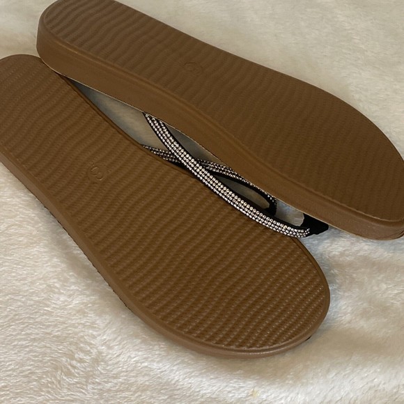 Ashley Blue Flip Flop Size 8 NEW Black with Silver Rhinestones Sandals Summer - Picture 7 of 8